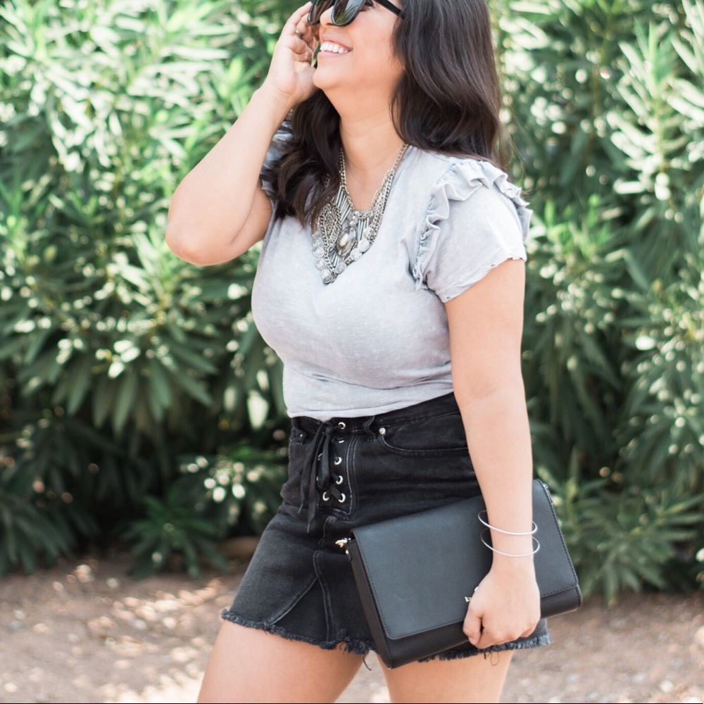 Distressed Black Jean Skirt